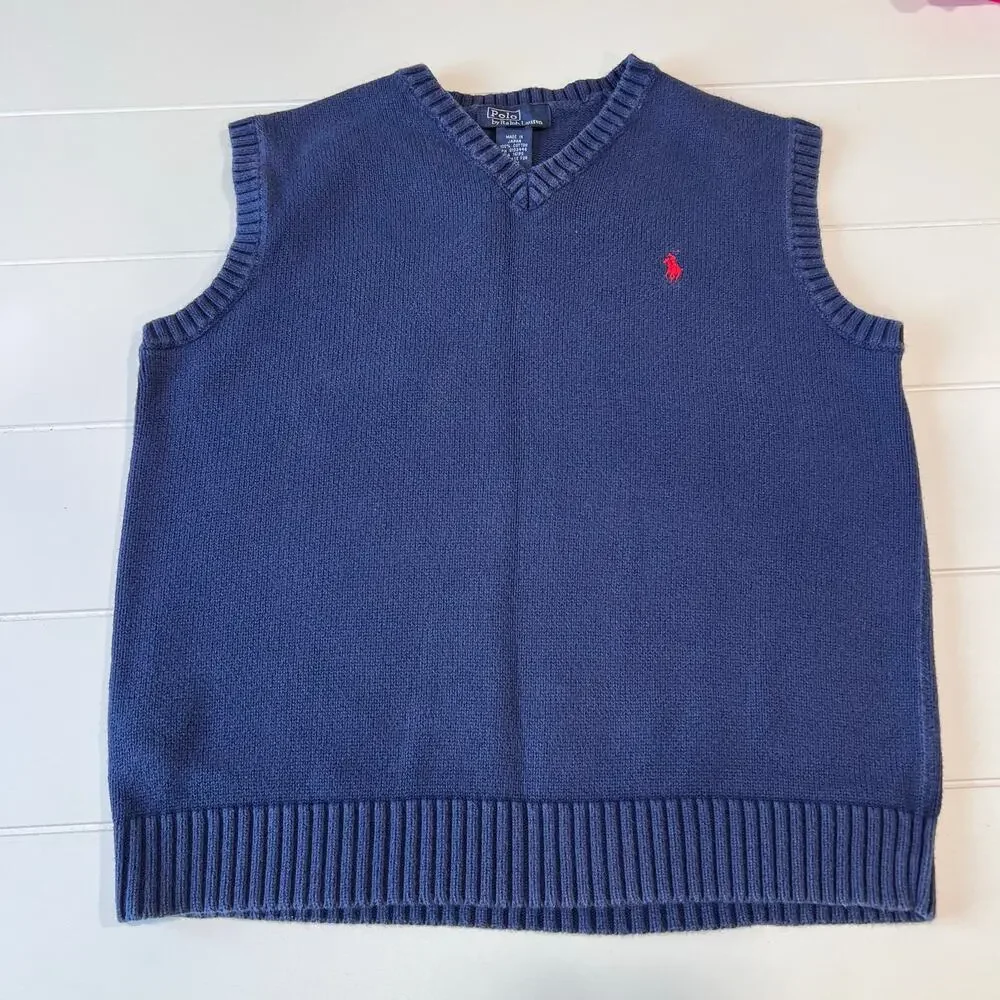 Polo Ralph Lauren Sweater Vest Kids size medium 8/10 Navy Blue